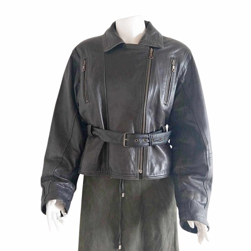 Vintage black leather biker jacket unisex, like new, size L