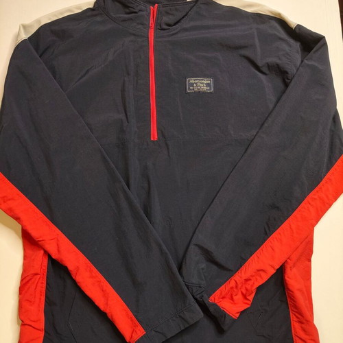 Abercrombie & Fitch 1/4 Zip Windbreaker Jacket Size M like new, navy red