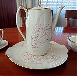  Σετ τσαγιού πορσελάνης Chodziez Poland με ροζ άνθη σε άριστη κατάσταση (Τσαγιέρα, ζαχαριέρα, γαλατιέρα και 5 φλυτζάνια με πιατάκια)