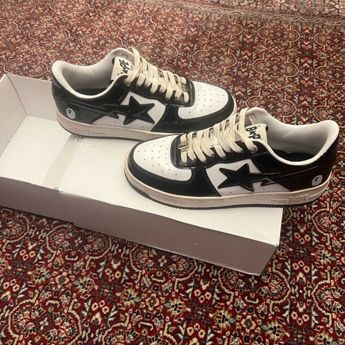 Bapesta black and white leather shoes used, size 45