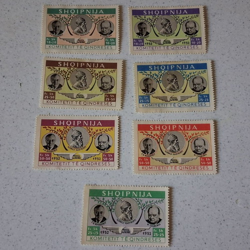 Albanian stamps 1952 set of 7, Roosevelt Churchill Skanderbeg