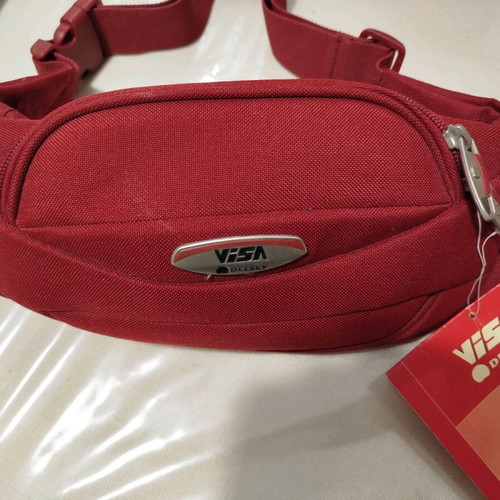Delsey red waist bag new banana style with 2 zip compartments