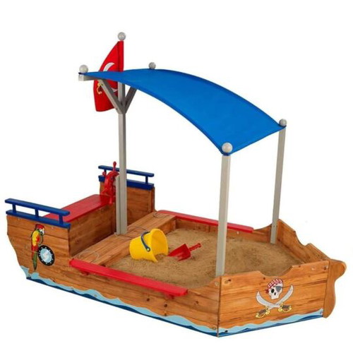 KidKraft Pirate Sandboat wooden sandbox for kids