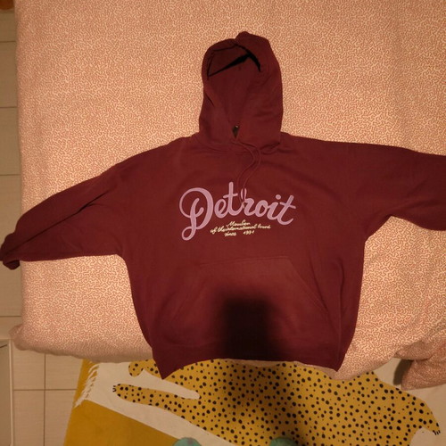 H&M Hoodie in Burgundy Red with Detroit Print like new