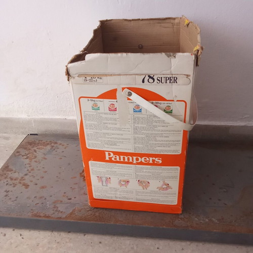 Collectible Pampers box used, red PASOK Koskotas 1980