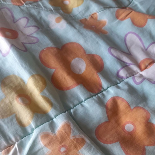 Single quilt used with two sides, floral and blue