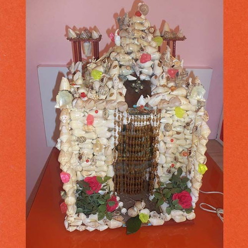 Handmade Icon Stand with Seashells used, folk art