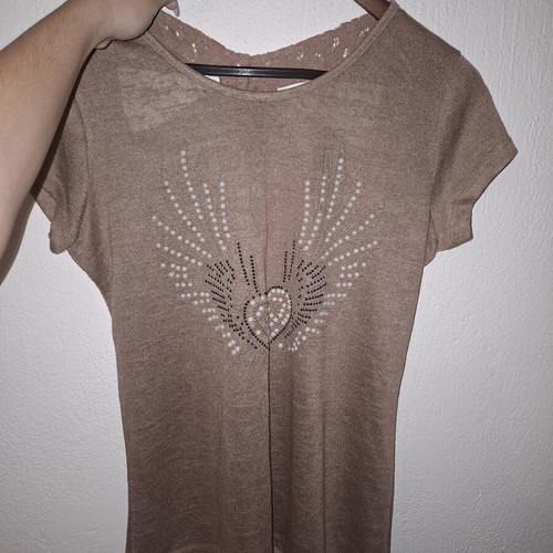 Short-sleeve top with heart used, beige and brown, size M