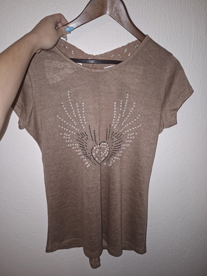 Short-sleeve top with heart used, beige and brown, size M