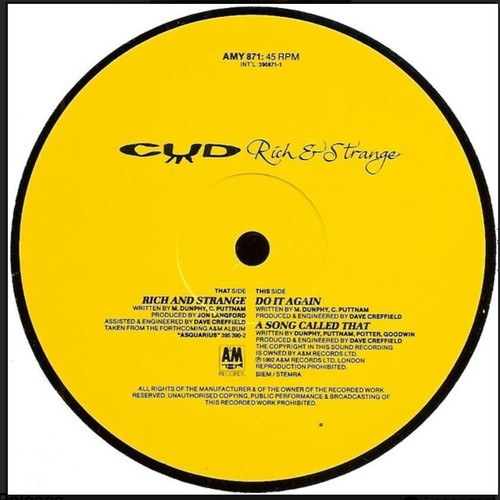 CUD Rich & Strange Vinyl 12" Single used, limited edition, numbered