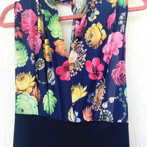 Vintage floral jumpsuit with open back and multi-way tie, S-M