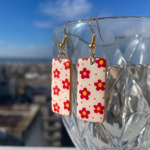 Floral pattern handmade earrings like new