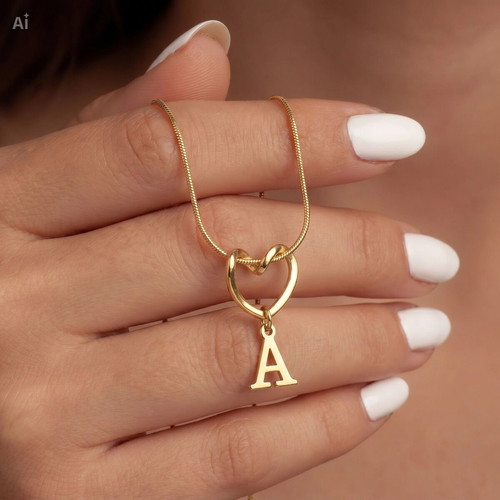 Gold Heart Necklace with Letter A Pendant New