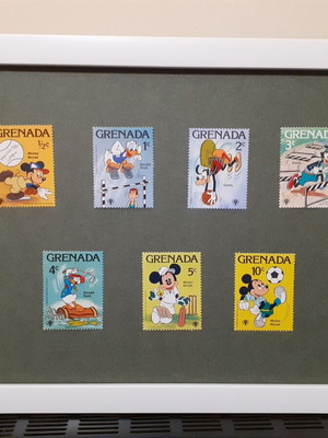 Κάδρο με γραμματόσημα Disney Γρενάδα 1979 σε αθλητικές σκηνές, καινούργιο, σετ 7