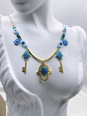 Steel necklace new blue and gold