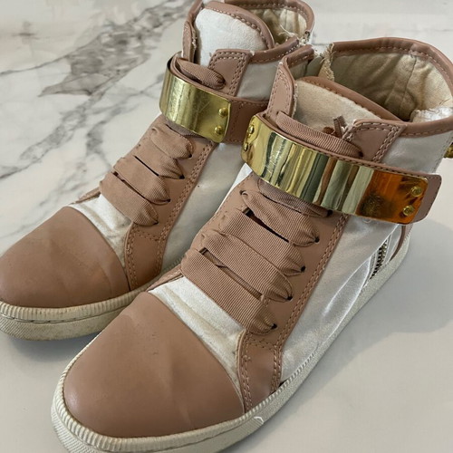 Sneakers BSB No39 used, white and nude, suede and leather