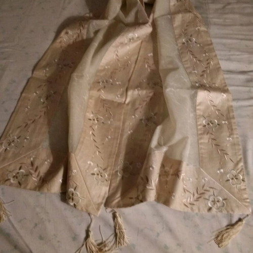Organza runner new with machine embroidery in pale colors 170×47cm