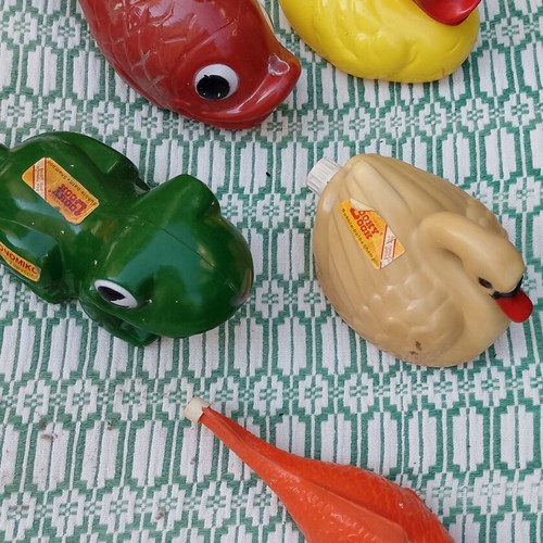 Looky Look bubble bath bottles used, set of frog, swan, duck, and fish