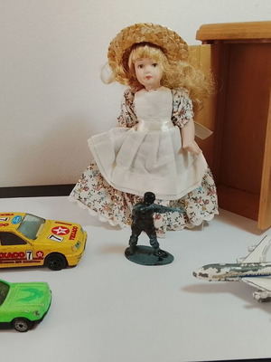 Vintage toy set used, pack of 6 including cars, doll, airplane