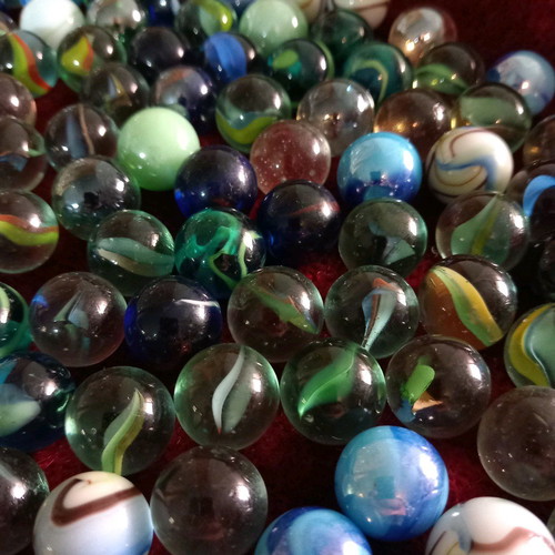 Glass marbles used, pack of 540, with decorative bottles