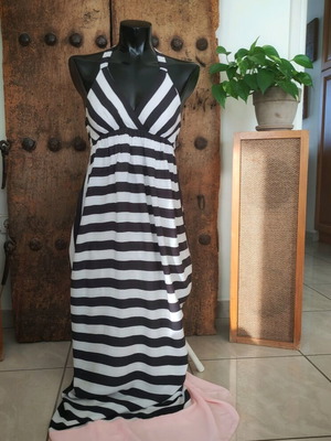 Maxi dress with striped halter like new, multicolored