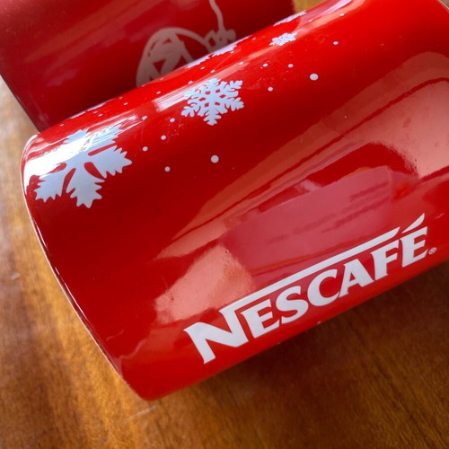 Nescafe mugs used, collectible, red, Christmas, pack of 2