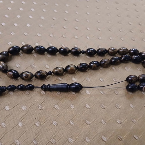Worry beads black coral used, 33 beads, high-strength cord