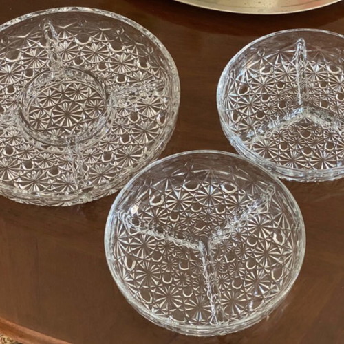 Vintage crystal platters for nuts, set of 3