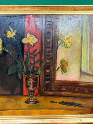 Έργο τέχνης Γ. Πατριαρχέας μεταχειρισμένο, βάζο με λουλούδια σε κορνίζα