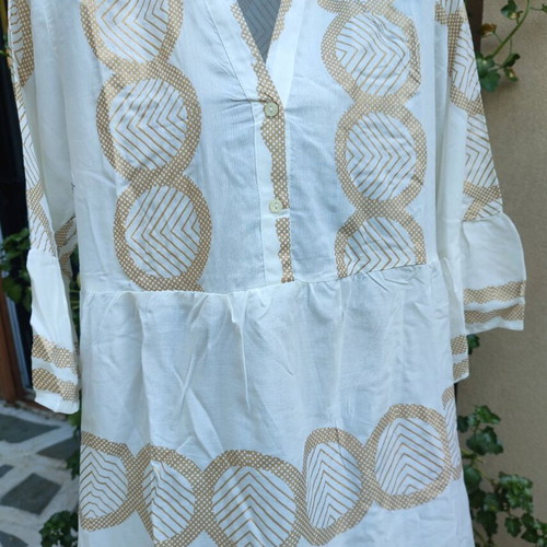 Caftan 100% Viscose New White with Gold Designs