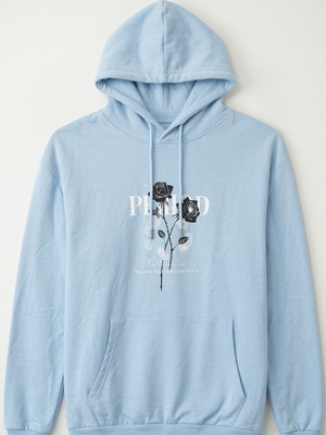 SHEIN Baby Blue Hoodie με τριαντάφυλλα και paisley σχέδιο σαν καινούργιο, μέγεθος M