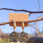 Rose earrings handmade new, black and gold