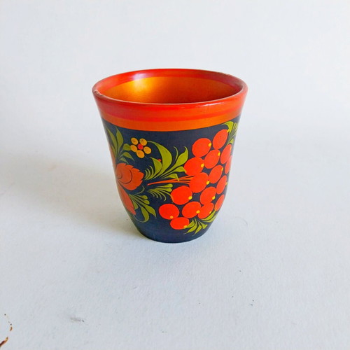 Vintage Khokhloma Hand-Painted Wooden Bowl and Cup Set like new