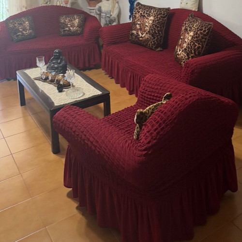 Living room sofa set like new with 2 sofas, armchair and table
