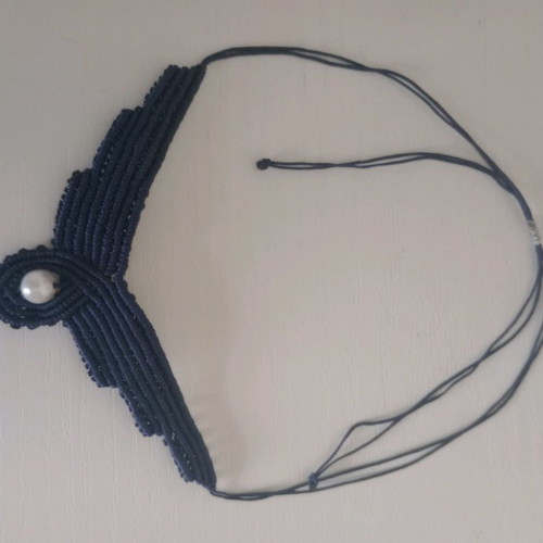 Macrame necklace dark blue handmade