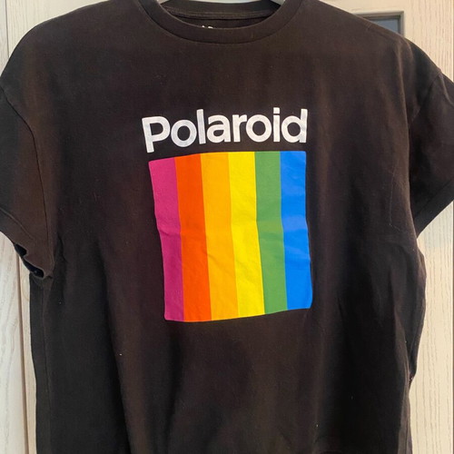Pull & Bear women's short-sleeve t-shirt used, black multicolor, XS