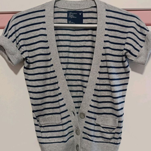 American Eagle cardigan like new, gray with blue stripes, size S