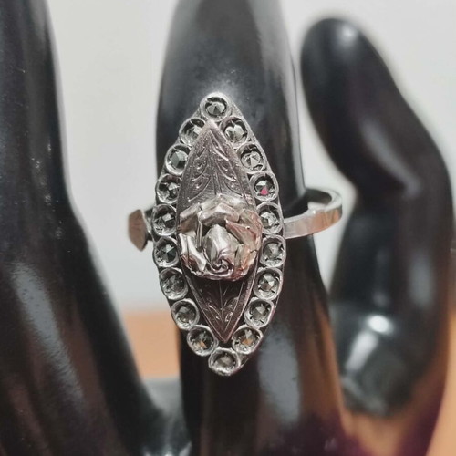 Roditiko silver-gold ring used with marcasite, size 16