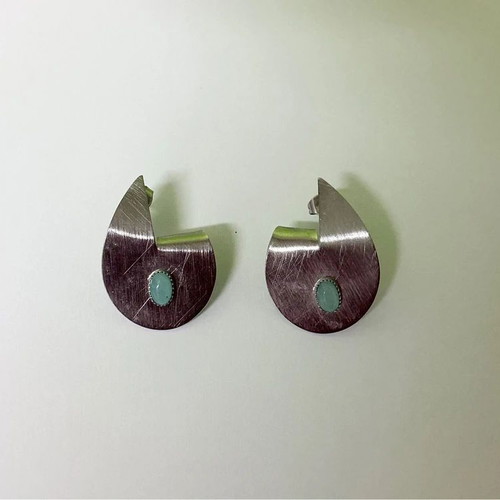 Handmade statement earrings with turquoise stone, aluminum