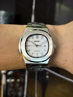 Seiko Nautilus Mod automatic watch new, white dial, stainless steel