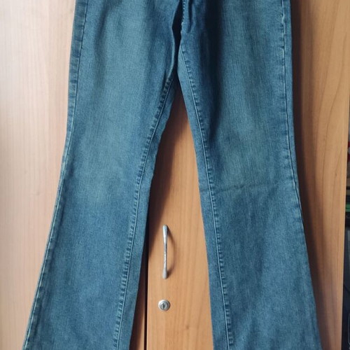 Bershka No 40 Flared Jeans like new, blue with greenish-brown shades