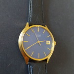 Miraz Swiss vintage men's wind-up watch NOS, gold plated, blue dial, leather strap 38mm