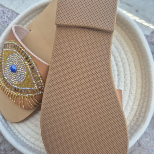 Handmade Evil Eye Sandals new, brown and gold platform