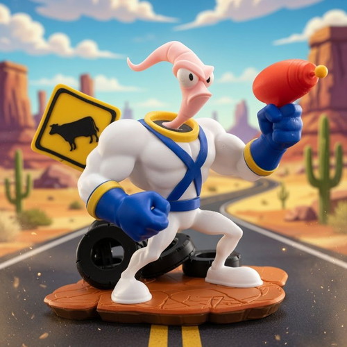 Earthworm Jim figure new, retro gaming display