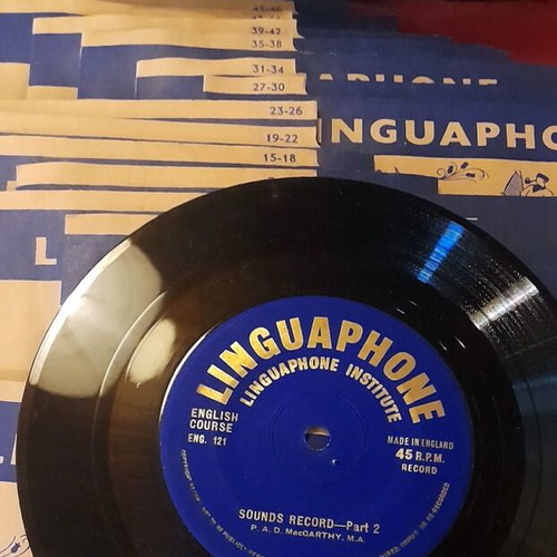 Linguaphone English Course 45 RPM vinyl record set, vintage