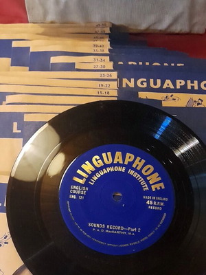 Linguaphone English Course 45 RPM vinyl record set, vintage