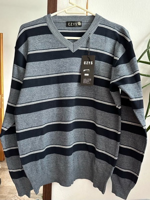 Men's striped long-sleeve shirt new, sizes L and XL, black-gray