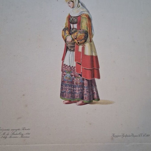 Collectible calendar leaf 1939 with festive costume from Athens-Piraeus Electric Company