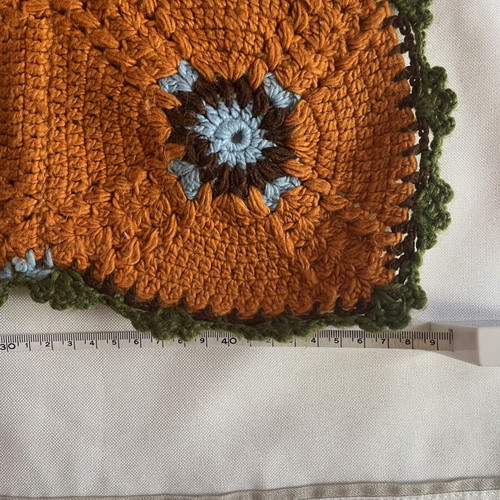 Vintage handmade crochet rug 83x49cm with 70s granny squares, used