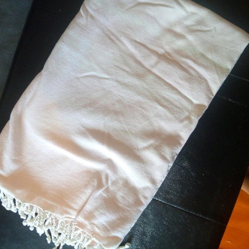 Cotton sauna spa towel pink with fringes used like new